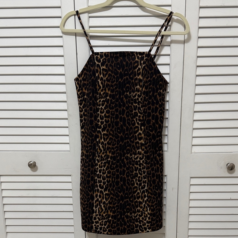 Leopard Print Spaghetti Strap Slip On Stretchy Dress